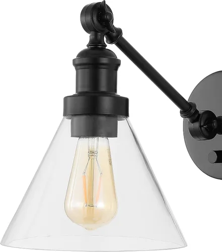 Miniatura 4 de JONATHAN Y Aplique de pared LED ajustable de níquel de 8 pulgadas, lámpara de pared enchufable con interruptor de atenuación, pantalla de vidrio