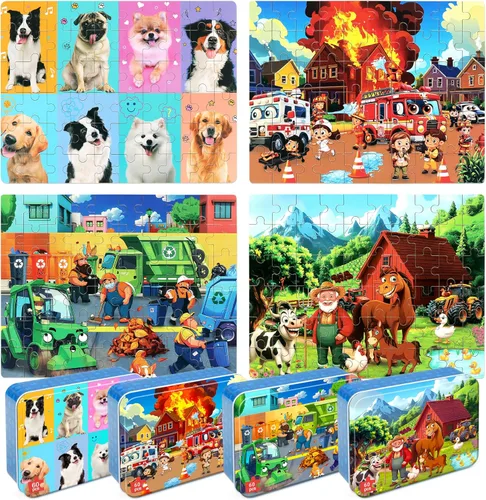Miniatura 16 de LELEMON Rompecabezas para niños de 4 a 6 años, paquete de 6 rompecabezas de 100 piezas para niños de 4 a 8 años en una caja de metal, rompecabezas