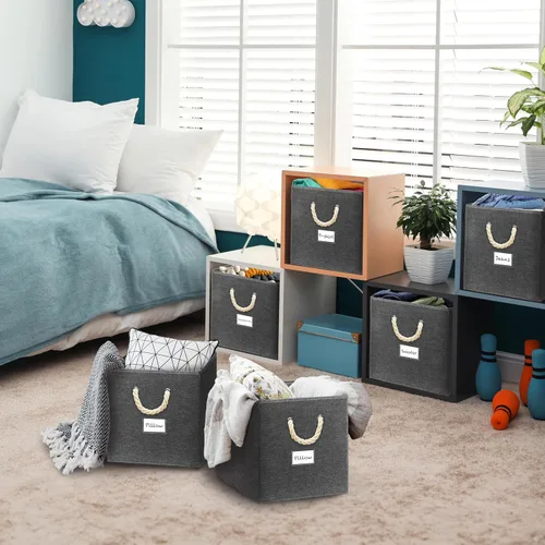 Miniatura 7 de SIMPLE HOUSEWARE Cubo de almacenamiento de 13 pulgadas con asas trenzadas, paquete de 3, color beige