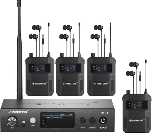 Sistema de monitor inalámbrico en el oído Phenyx Pro, IEM dual para músicos, monitor de escenario mono, metal con 4 bodypacks, 50 frecuencias UHF,