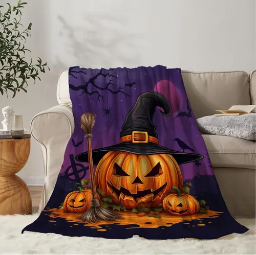 Miniatura 17 de YeeJu Manta de Halloween de calabaza espeluznante vintage para bebé y mascota, acogedora, suave y mullida, manta de forro polar de felpa para sofá