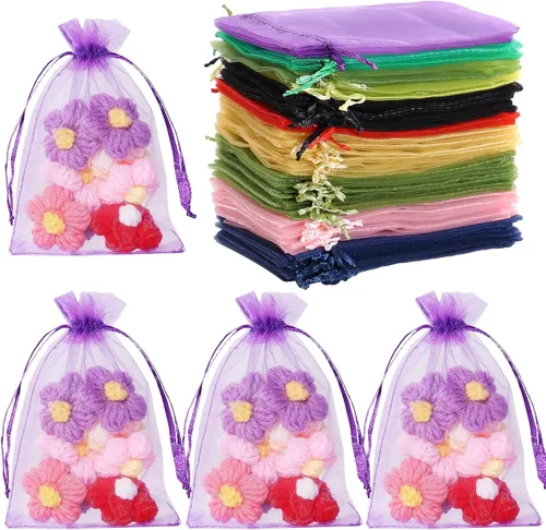 Hopttreely 50 bolsas de organza, color mixto 4x4.72 pulgadas (10x12 cm), bolsa de regalo con cordón de organza satinada para joyas, relojes, para