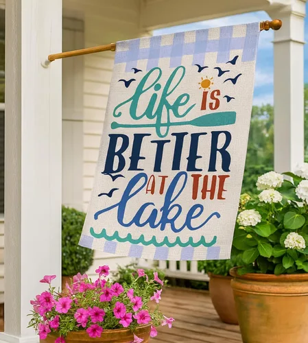 Miniatura 7 de Bandera de jardín de verano de doble cara de 12 x 18 pulgadas – Banner Life Is Better At The Lake – Decoración navideña para patio al aire libre