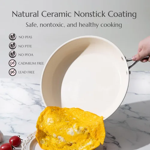 Miniatura 2 de UUKRAVE Juego de sartenes de cerámica antiadherente, sartén de cerámica para cocinar, saludable y no tóxico, sin PFAS/PTFE/PFOA, compatible con Crema