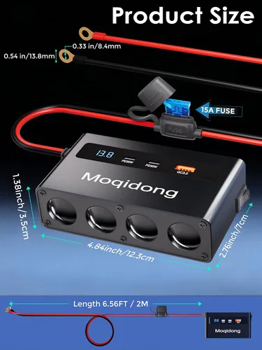 Miniatura 5 de Divisor de encendedor de cigarrillos de 12 V 24 V: cargador de coche USB de 360 W 4 enchufe de encendedor de cigarrillos 3 adaptador de salida