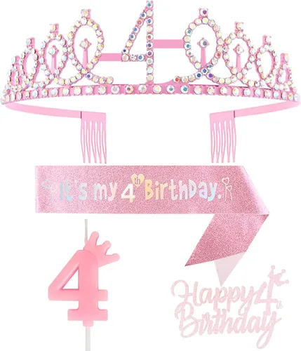 Miniatura 43 de Decoraciones de cumpleaños número 7 para niña, que incluyen corona/tiara de cumpleaños número 7, banda, adorno para pastel de cumpleaños y velas
