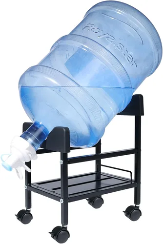 Dispensador de jarra de agua de 5 galones con rueda, negro, FZ241125, metal y plástico, dispensador de agua, dispensador de bebidas por gravedad