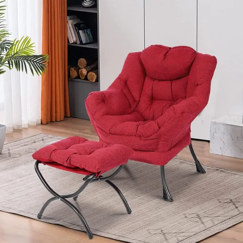 Miniatura 2 de MEETWARM Moderna silla perezosa de tela de algodón con otomana, silla de estar contemporánea con acento contemporáneo, sofá de ocio individual