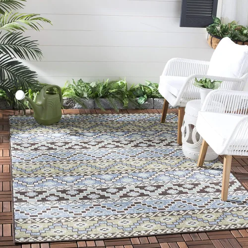 Miniatura 29 de SAFAVIEH Alfombra lavable para exteriores, colección Veranda – Alfombra de pasillo de 2.3 x 6 pies, color azul y crema, no desprende pelusa y fácil