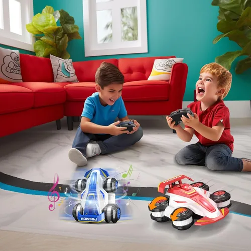 Miniatura 4 de LOOZIX Coche de control remoto mejorado 360° Spins RC Car 2 en 1 antigravedad RC Racer Wheelie Drift Stunt Car con luces y música, regalos