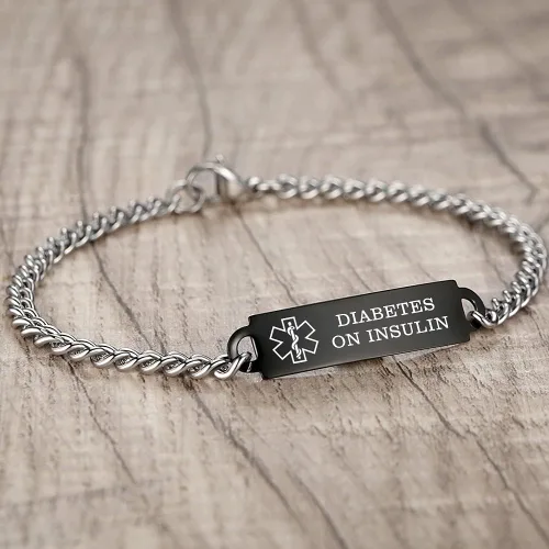 Miniatura 67 de Pulseras de identificación de alerta médica de 6.5 "-8.5" para mujeres, pulseras de emergencia médica de acero inoxidable, grabado gratuito