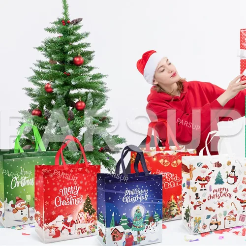 Miniatura 5 de PARSUP 16 bolsas grandes de regalo de Navidad, bolsas de mano con asas, bolsas de regalo de Navidad, bolsas de Navidad multifuncionales no tejidas