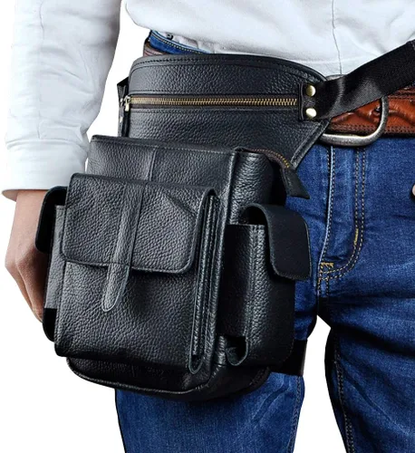 Miniatura 4 de Riñonera de cuero para hombres y mujeres, cinturón multiusos para motocicleta, bicicleta, deportes al aire libre, táctica, ciclismo, equitación