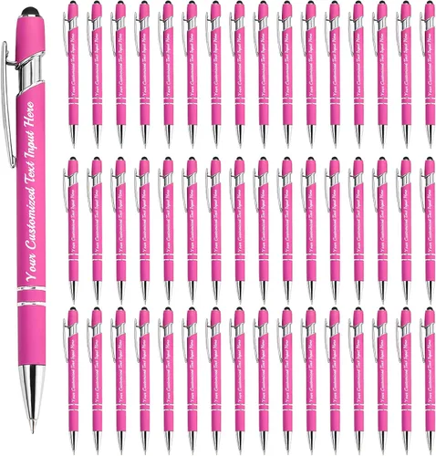 Miniatura 36 de Bolígrafo personalizado, 50 bolígrafos personalizados, grabado a granel con logotipo de nombre, lápiz digital de tinta negra suave con toque