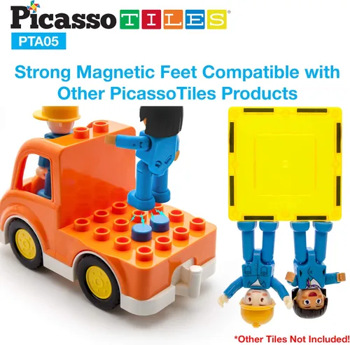 Miniatura 5 de PicassoTiles Juego de figuras magnéticas de 5 piezas para vehículos y figuras de acción, incluyendo autobús escolar, automóvil, camión y 2