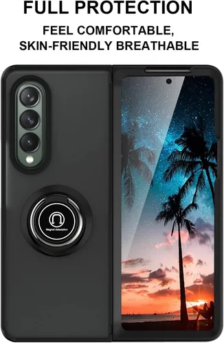 Miniatura 6 de TJS Compatible con Samsung Galaxy Z Fold 3 5G, resistente a los impactos, soporte de anillo de metal giratorio de 360 grados, funda protectora