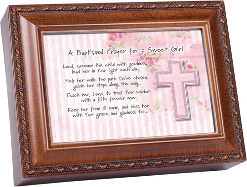 Cottage Garden Caja de música para oración bautismal Lead Her Woodgrain Rope Trim Jewelry Play Jesus Loves Me