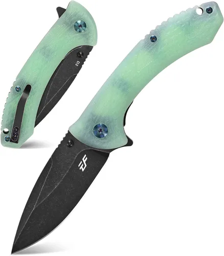 Miniatura 10 de Eafengrow EF927 Cuchillo de bolsillo D2 Hoja de acero con revestimiento de óxido negro, cuchillo para exteriores, mango G10, rodamiento de bolas