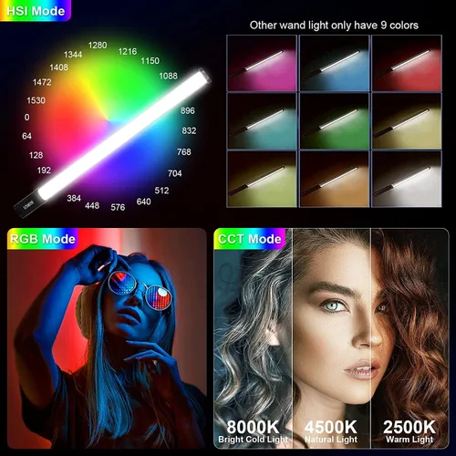 Miniatura 3 de SIRUI Varita de luz LED RGB T120, barra de luz de estudio portátil para fotografía, tubo de luz de 47.2 pulgadas con batería recargable, CRI 97