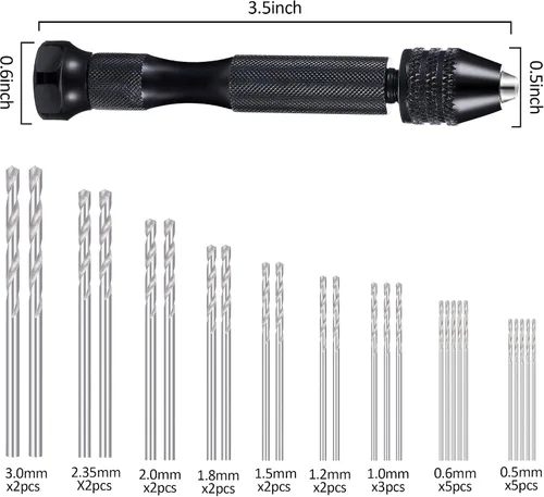 Miniatura 4 de Mudder Juego de 37 piezas de herramientas de taladro manual giratorio, broca de portabrocas de precisión en miniatura, tornillo de banco