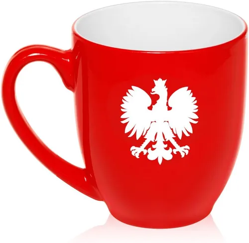 16 oz grande Bistro taza cerámica café té taza de vidrio Polonia Polonia águila polaca (rojo)