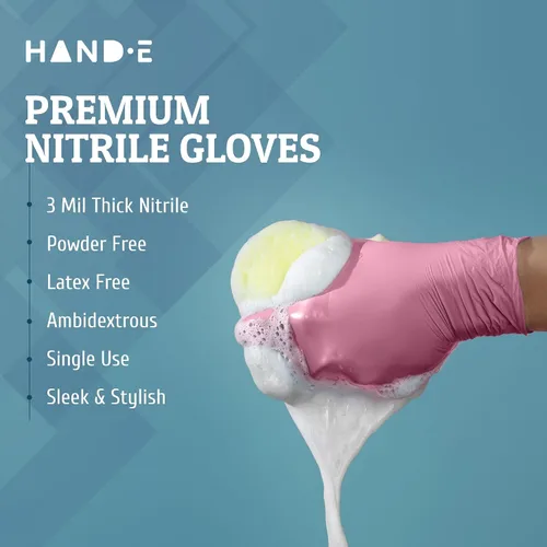 Miniatura 5 de Hand-E Touch - Guantes desechables de nitrilo rosa, para esteticista, técnico de uñas, tinte y estilista de cabello, guantes de limpieza