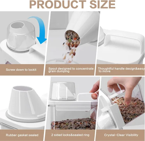 Miniatura 5 de Juego de 6 organizadores herméticos para cereales, 60.9 fl oz y 77.8 fl oz, en total, 417 onzas, almacenamiento de alimentos secos para alimentos