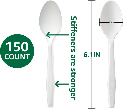 Miniatura 3 de 100% Compostable Sin Plástico Cuchillos, Tenedores, Cucharas, Utensilios, Los Cubiertos Pesados de Servicio Pesado son Productos Ecológicos