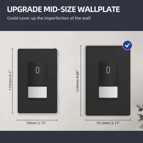 Miniatura 6 de ELEGRP - Placas de pared decorativas sin tornillos de 1 banda, tamaño mediano, cubierta de termoplástico irrompible para interruptor de toma de Negro