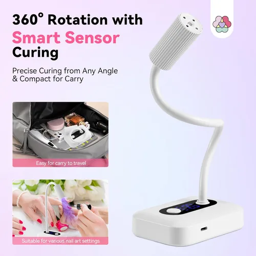 Miniatura 4 de SAVILAND Lámpara de uñas inteligente con sensor UV Essentials: Luz UV de cuello de ganso de 12W para uñas de gel, 3S de curado por flash, luz UV