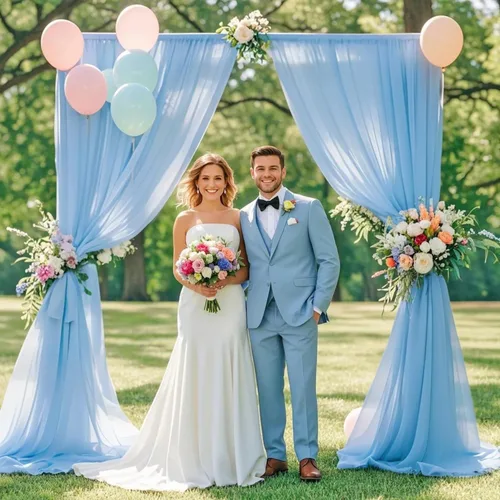 FANPROMS Cortinas traslúcidas color azul bebé, 2 paneles de 29 x 120 pulgadas, cortinas de gasa para boda, cortina de tul para playa, para fiesta,