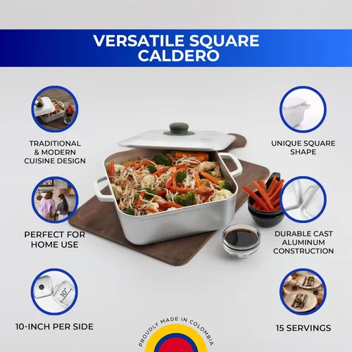 Miniatura 2 de Universal Caldero cuadrado (6 cuartos de galón – 15 tazas) – Olla de cocina de aluminio fundido con tapa, apta para horno holandés para arroz