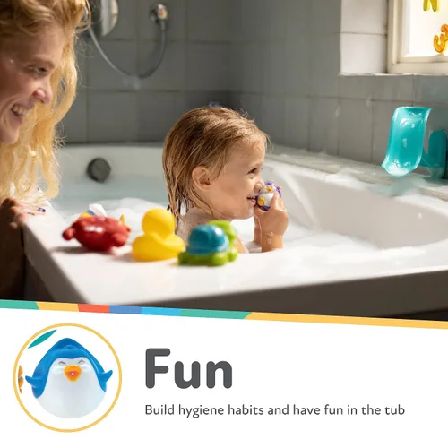 Miniatura 4 de Nuby Penguin Slide - Juego de juguetes de baño con 4 chorros de baño, juguetes de baño para bebés para niños y niñas de 12 meses en adelante
