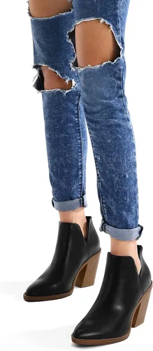Miniatura 5 de mysoft Botines para mujer, con puntera puntiaguda, gruesos, apilados, tacón medio