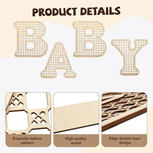 Miniatura 5 de 4 Piezas Letras de Bebé de Madera de Ratán - Decoración Bohemia de Guardería para Baby Shower Letras Rústicas del Alfabeto Decoración del Hogar