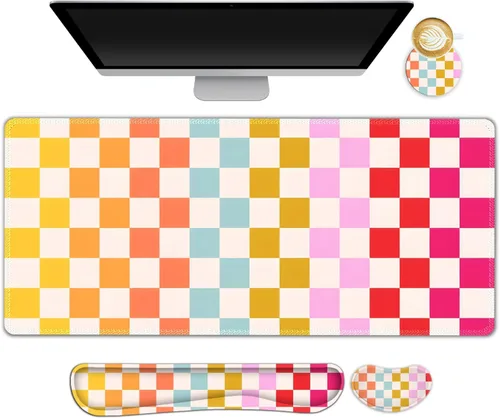 Miniatura 12 de Juego de alfombrilla de mouse grande para juegos, 4 en 1, alfombrilla de escritorio extendida para teclado con reposamuñecas, juego de alfombrilla