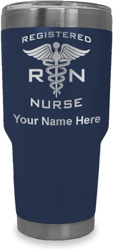 Miniatura 50 de LaserGram Vaso aislado al vacío de 20 onzas, enfermera registrada RN, grabado personalizado incluido (negro)