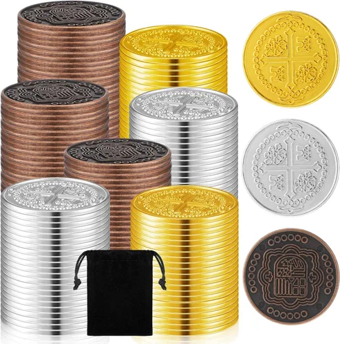 Miniatura 10 de Hanaive 100 Piezas Monedas de Pirata de Metal Cofre del Tesoro Doblón Español Monedas Falsas Fichas para Niños Juegos de Mesa Fiesta Pirata Cosplay
