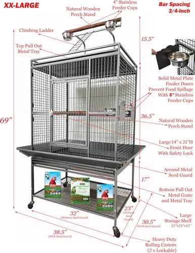 Miniatura 2 de Escalera extragrande de hierro forjado, elegante y duradera, soporte de percha para jugar en la parte superior del suelo, jaula de metal para loro