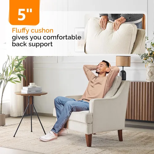 Miniatura 5 de VINGLI Juego de 2 sillas decorativas modernas de mediados de siglo, sillón tapizado beige, cómodos sillones de lectura, respaldo alto para sala