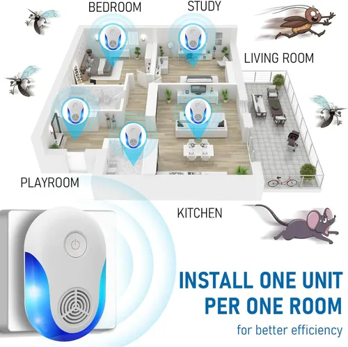 Miniatura 2 de Repelente ultrasónico mejorado para interiores, 6 paquetes de trampas para ratones, enchufe para insectos, cucarachas, roedores, insectos, hormigas