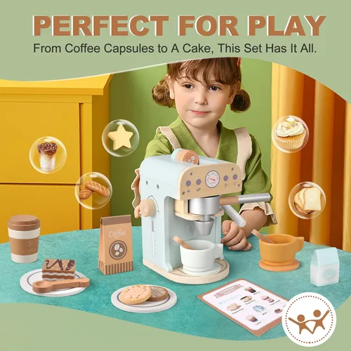 Miniatura 5 de Pithfor Juguete para cafeteras de madera para niños, electrodomésticos de cocina y accesorios de juguete para niños pequeños, regalo para niñas
