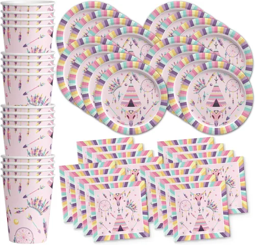 Miniatura 9 de Suministros para fiestas de spa para niñas - Kit de fiesta de pijamas para 16 El juego de vajilla incluye platos, servilletas y tazas