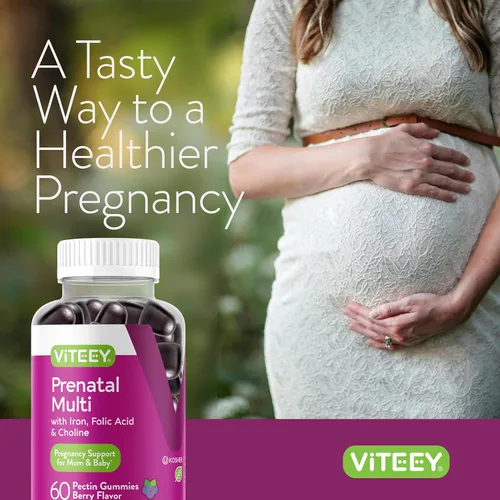 Miniatura 6 de Viteey Gomitas prenatales para mujer, prenatales con hierro para el embarazo con colina y ácido fólico, vegetarianas, sin gluten, 120