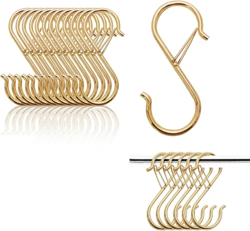 Miniatura 18 de Ganchos en S para colgar, resistentes con diseño de hebilla de seguridad, ganchos en forma de S para utensilios de cocina, sartenes, barra