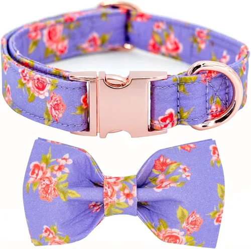 Miniatura 8 de Tunkoo Pink Daisy - Collar para perro con corbata de lazo de flores, collar ajustable de algodón de alta calidad, hebilla de metal duradera