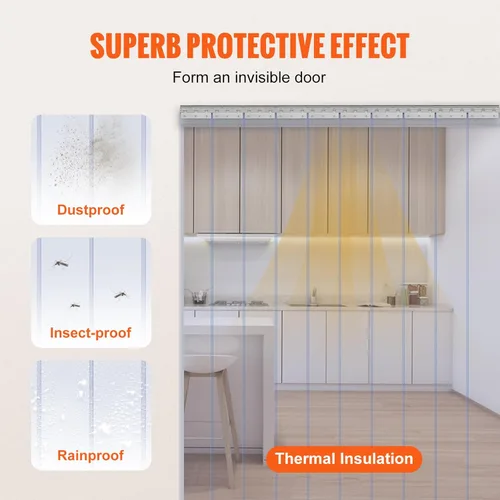 Miniatura 3 de VEVOR Cortina de tiras de PVC transparente, 84 pulgadas de alto x 60 pulgadas de ancho, 10 piezas con 50% de superposición para congeladores