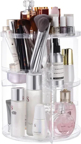 Miniatura 8 de Seinlife - Organizador de maquillaje giratorio de 360 grados, soporte giratorio ajustable para automaquillaje, exhibidor plegable de almacenamiento