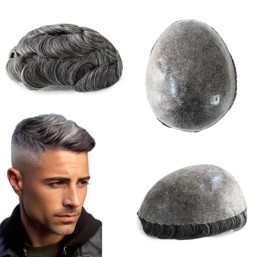 Miniatura 10 de HAIR NATURE Sistemas de reemplazo de cabello humano Toupee para hombre, 0.005 in, piel de polietileno inyectada, pelucas reales para hombres