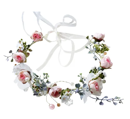 Miniatura 12 de Corona floral para mujer, diadema floral para el cabello, corona de flores, halo bohemio, fiesta, baile de graduación, fotos